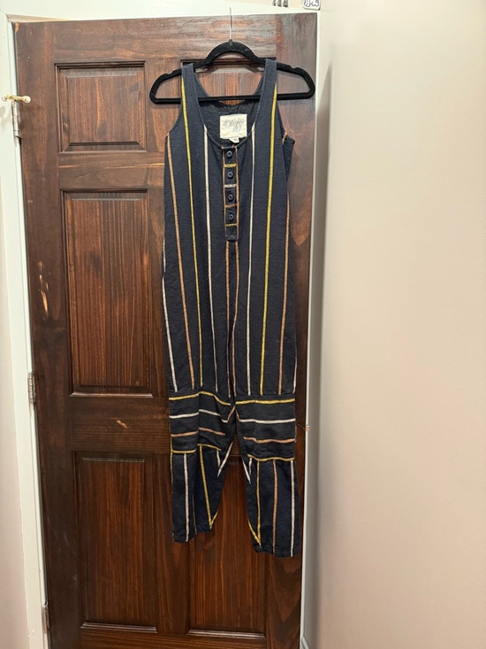 Ace & Jig Pants - Ace & Jig black white and yellow Striped Sleeveless Jumpsuit with Button Placket